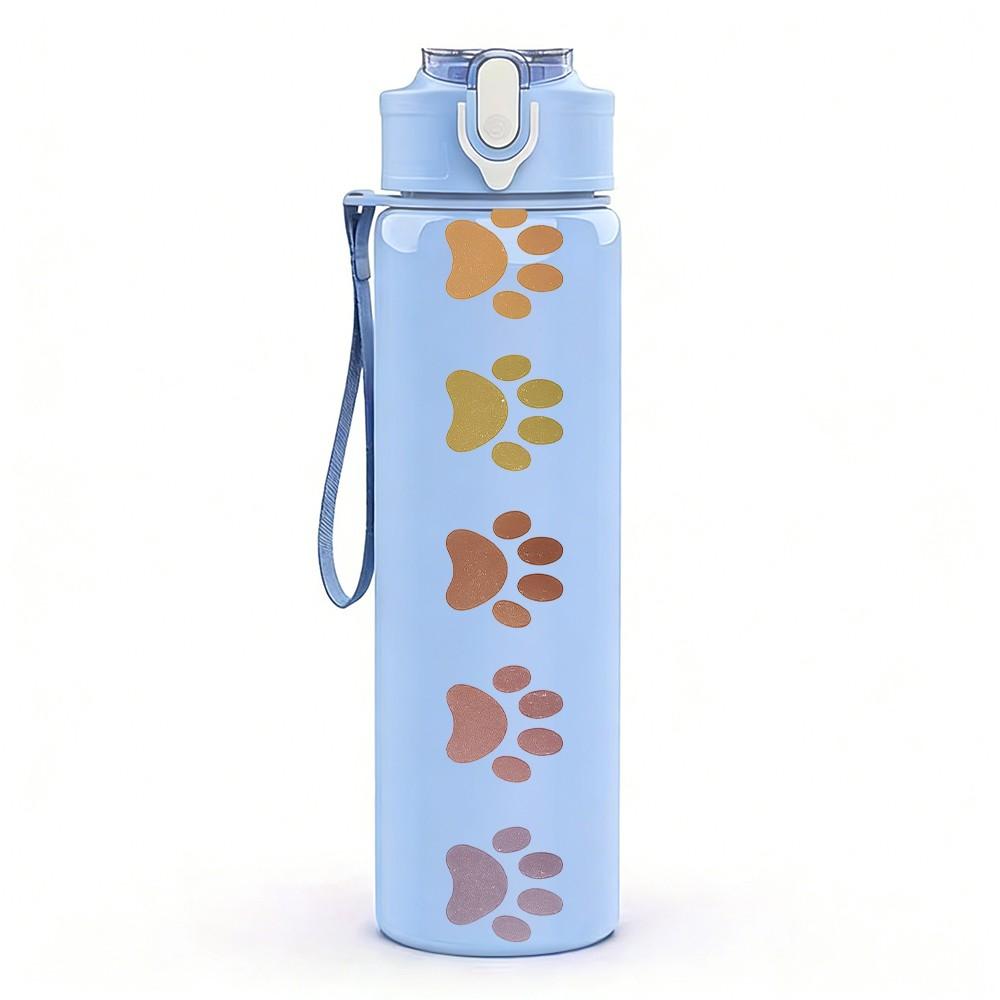 1PC Vertical Paw Print Trail 750ml Color Plastic Sports Water Bottle Leakproof Flip Straw Lid Suitable for Sports Office Home Use