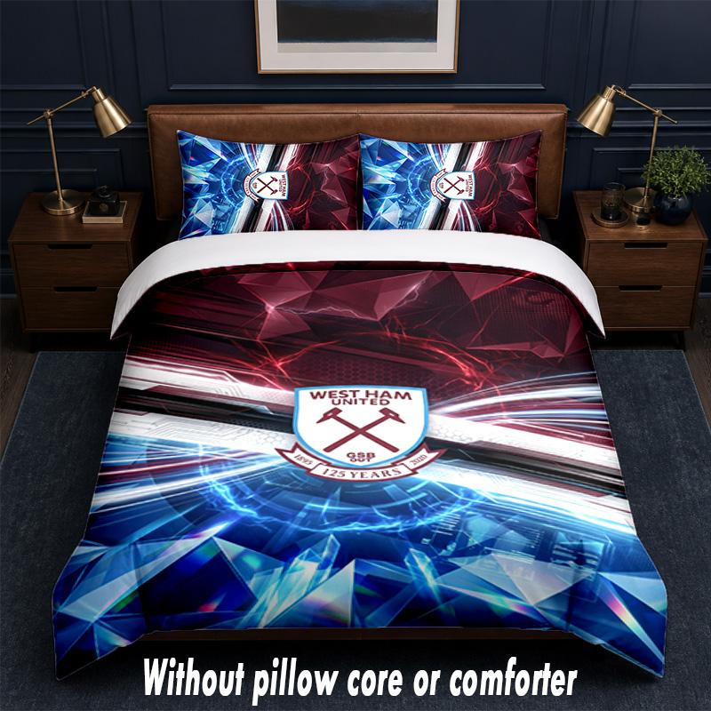 West Ham United Football Design Bed Bedding Set 1 Duvet Cover + 2 Pillowcases Soft Breathable Household Bed Linens