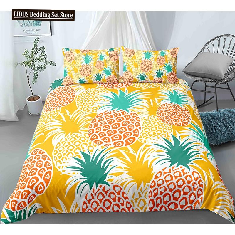 Fruit 3D Pineapple Fruit Pattern Duvet Cover Set King Queen Size Bedding Sets With Pillowcase For Boy Girl Polyester Bedding Set
