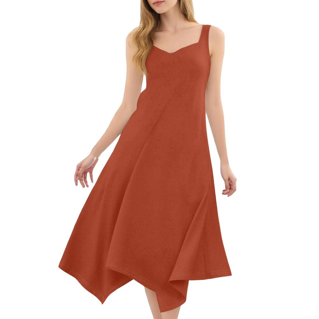Женское повседневное модное платье миди без рукавов с круглым вырезом и нерегулярным подолом
