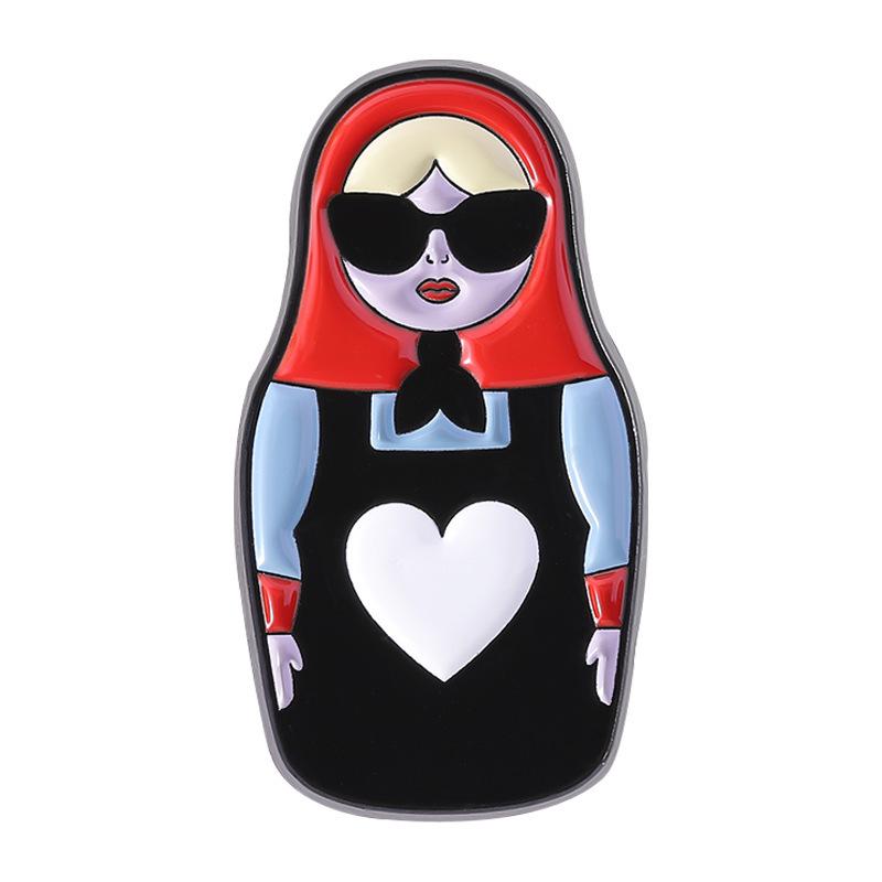 Cute Cartoon Matryoshka Doll Brooch, Zinc Alloy Enamel Pin Russian National Feature Decor Badge For Scarf Clothes Backpack Fashion Accessory