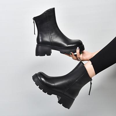 Мартинсы на толстой подошве с задней молнией 2025 осень-зима новая британская модель из коровьей кожи первого слоя, рыцарские ботинки, круглый носок, толстый каблук, полусапоги