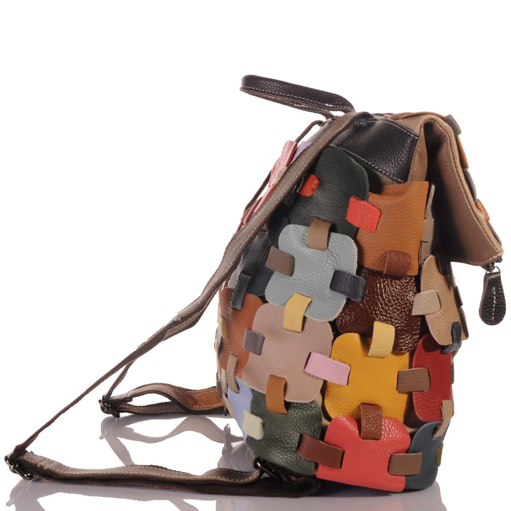 Women's Leather Backpack In Patchwork Design