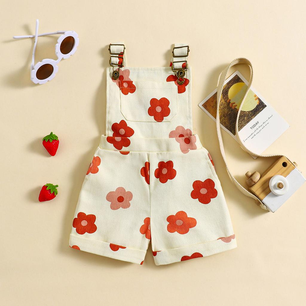 Джинсовый комбинезон для маленькой девочки с цветочным/клубничным принтом, джинсовый комбинезон с подтяжками на бретелях и шортами
