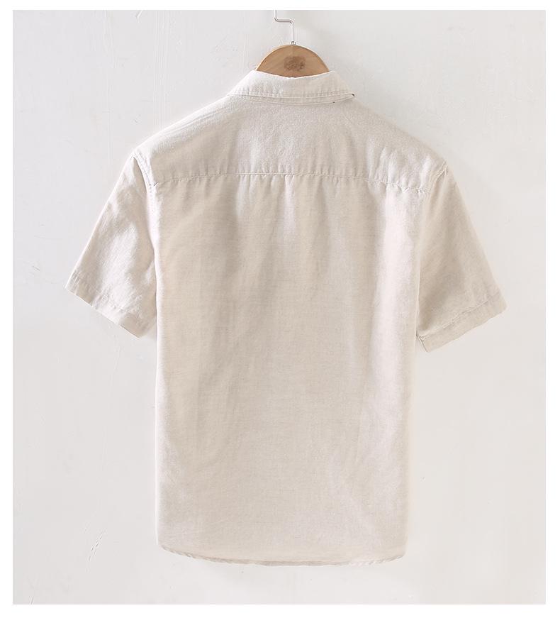 Мужской летний кардиган из хлопка и льна с карманом, квадратным воротником и коротким рукавом, повседневная рубашка