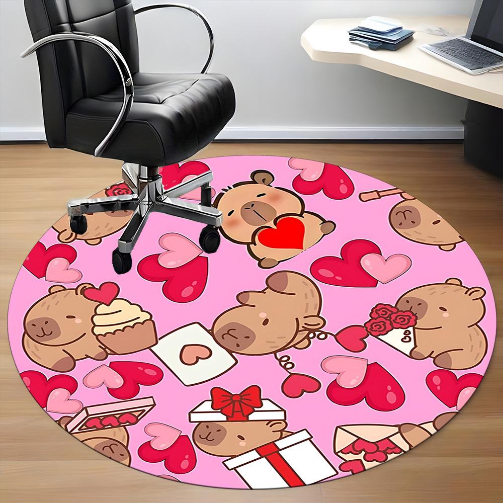 1pc Capybara Pattern Office Round Rug, Non-slip, Soft and Durable Office Rug for Interior Decoration, Perfect for Office,Decoration yy260204033