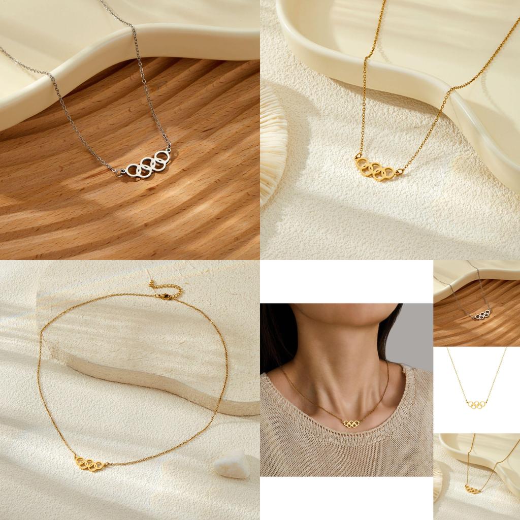 Модное ожерелье-подвеска с пятью кольцами из 18-каратного золота и серебра из титановой стали для шикарной повседневной носки