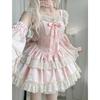 Sweet Elegant Lolita Princess Dress Women Kawaii Cute Lace Ruffles Bow Slim Dresses Japan Harajuku Evening Party Mini