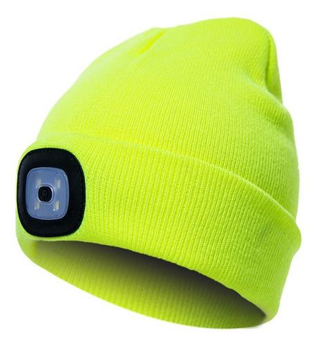 Led Beanie With Light-fluorescent Yellow,usb Rechargeable