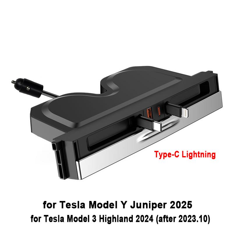Docking Station for Tesla Model Y Juniper 2025 65W PD Hub Quick Charger USB Extension Center Console Smart Sensor New Model 3