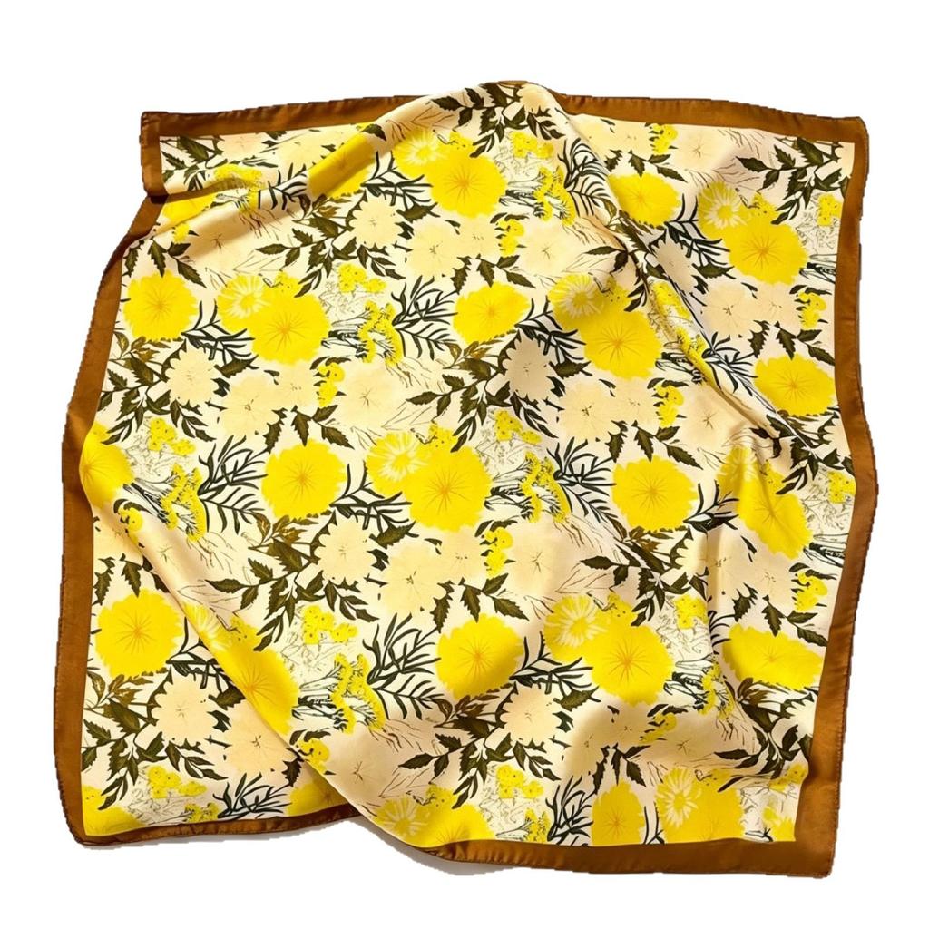 French light luxury floral small square scarf simulation silk printing silk scarf headscarf women's spring and summer scarf temperament scarf scarf ne