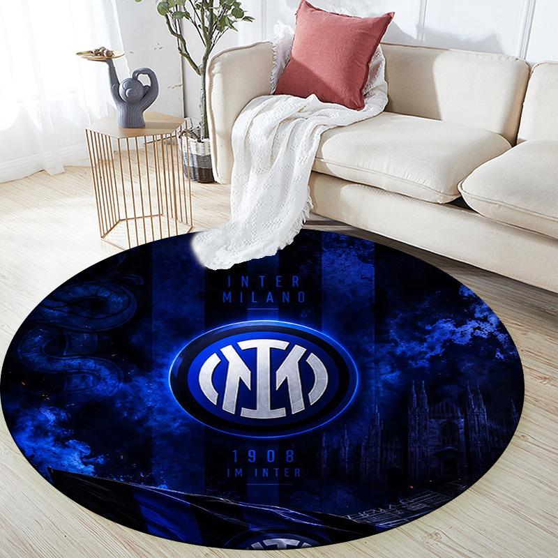 Круглый ковер Inter Milan, Ковер для гостиной, спальни, дивана, игровой комнаты, Нескользящий коврик для пола