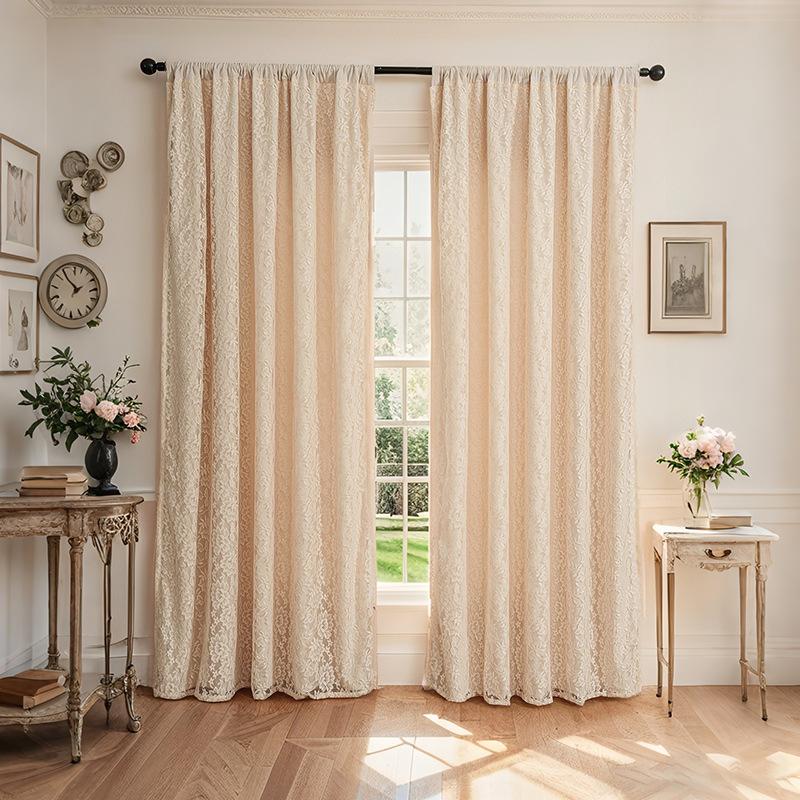 Французский молочный чай Двойные шторы Без сверления Вязаные кружевные шторы Гостиная Балкон Спальня Готовые Затеняющие