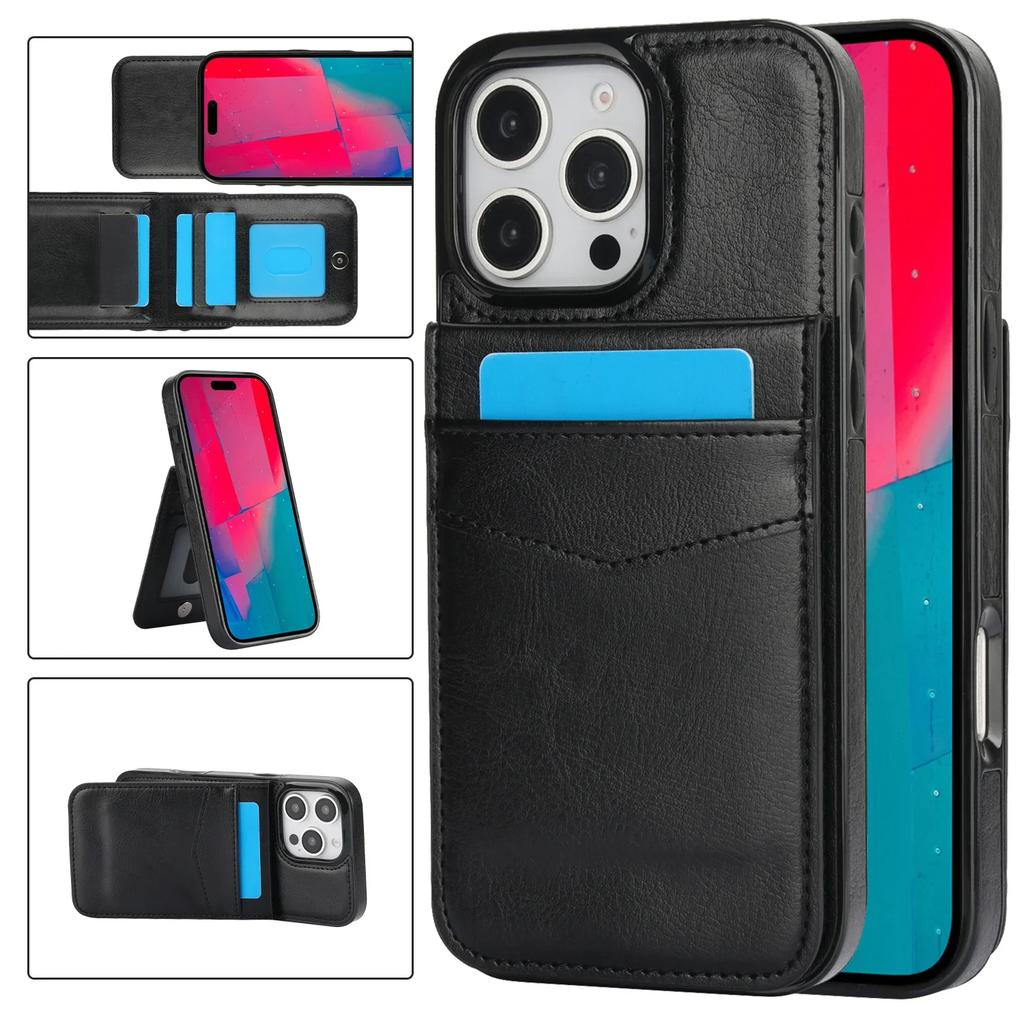 Wallet with Card Holder Kickstand Leather Phone Case for iPhone 16 15 Pro Max Plus Shockproof Protective Cover