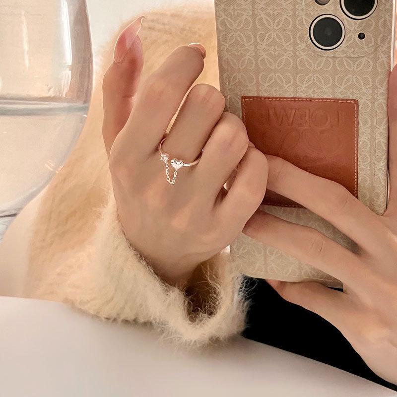 Шикарное роскошное кольцо с цепочкой из цирконов и кисточкой в форме сердца для женщин