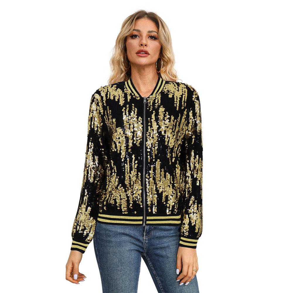 Женская осенняя бейсбольная одежда модная повседневная куртка с пайетками