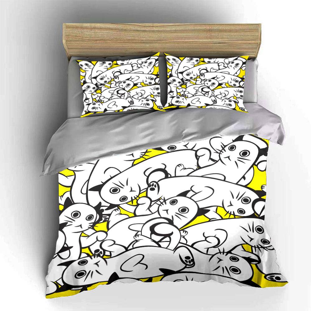 Cute Black and White Cat Pattern Bedding Duvet Cover Set (1*Duvet Cover 2*Pillowcases, without duvet insert)