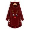 Fashion Winter Irregular Ladies Coat Christmas Embroidery Warm Button Top Plush Loose Cute Cat Ear Jacket Sweater