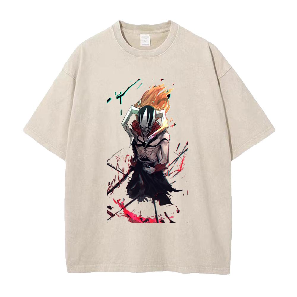 BLEACH Куросаки Ичиго Аниме Печатная Футболка Мужская Женская Стиранные Хлопковые Футболки Манга Винтажная Футболка Харадзюку Мужская Оверсайз Футболка