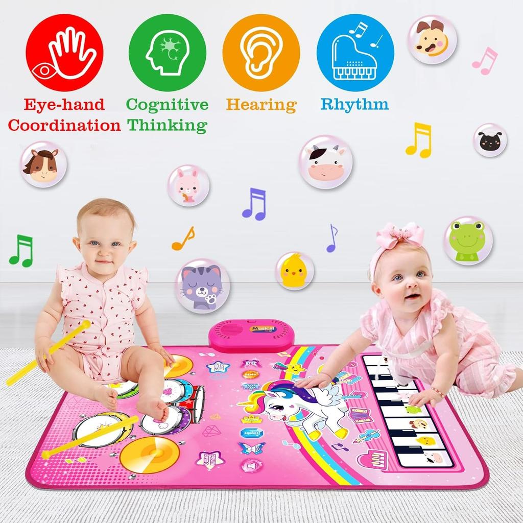 Toys for 1 Year Old Girl Gifts: Baby Music Mat Toddler Toys Piano Drum Animal Touch Unicorn Toy - Infant Musical Toy 12-18 Months Babies