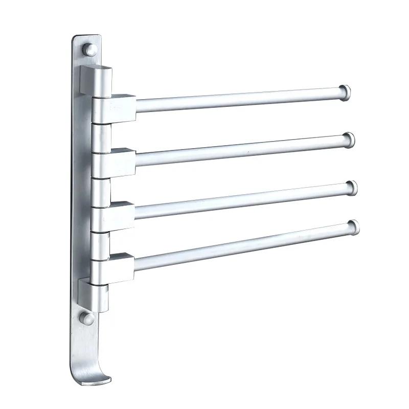 4-Arms Swivel Towel Bars Rotatable Towel Rack Hanger WithWall Mounted Storage Rack with Hooks Bathroom Swing Shower Towel Shelf