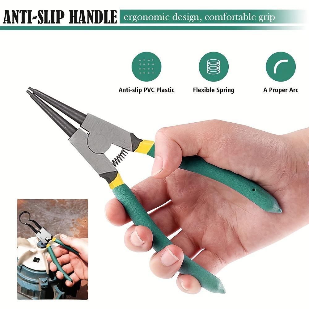 Набор из 4-х 7-дюймовых плоскогубцев для стопорных колец - прочный набор инструментов для внутренних/внешних стопорных колец с прямыми и изогнутыми губками для легкого снятия колец и удержания С-образных зажимов