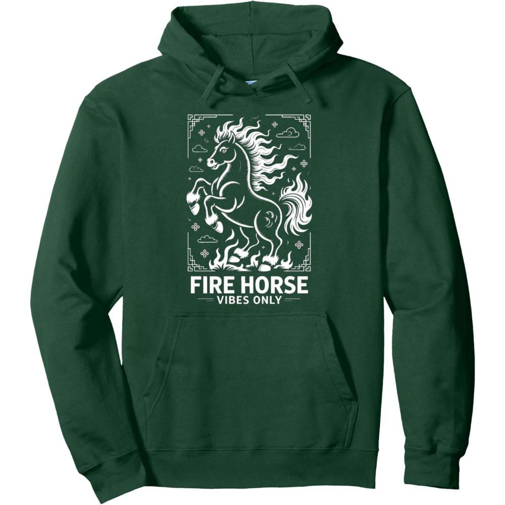 Fiery Luck Awaits Chinese New Year Fire Horse 2026 Pullover Hoodie Festival Celebration Costumes Men Women Fashion Sweatshirt
