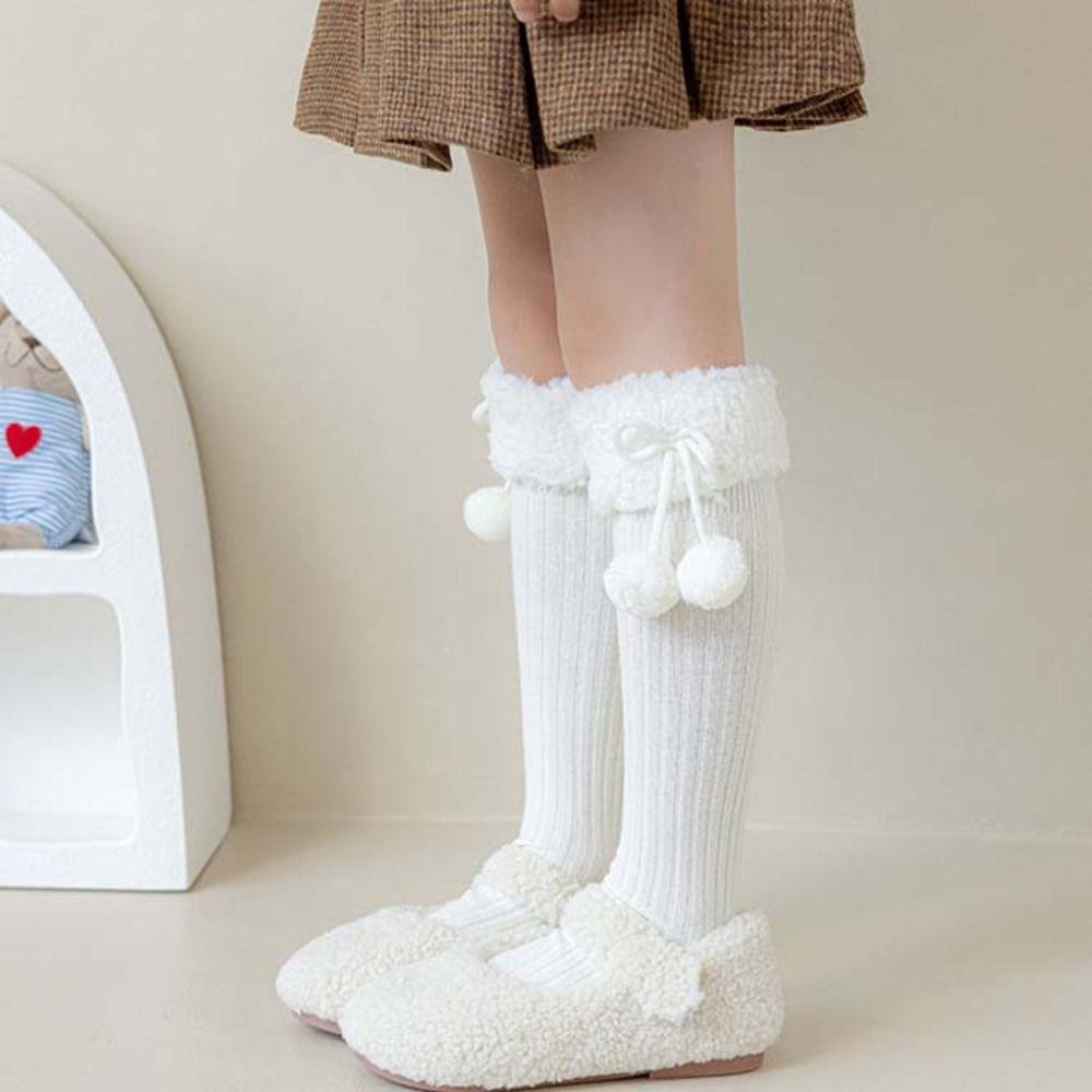 Long Tube Sock Plush Hosiery Autumn&Winter Bow Socks Fashion Design Lamb Wool Stocking  Women