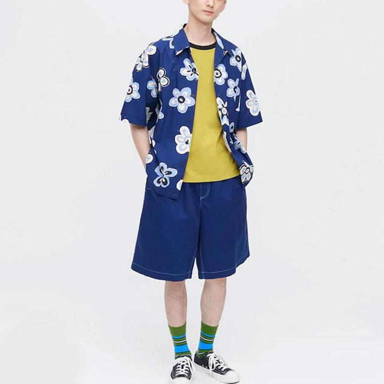 Uniqlo X MARNI Рубашка с коротким рукавом с цветочным принтом Мужские рубашки Темно-синий 449637-68