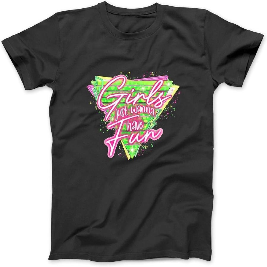 Универсальная забавная футболка/свитшот/худи в стиле 80-х 'Girls Just Wanna Have Fun' Ностальгия 1980-е для мужчин, женщин, детей Сделано в Канаде Черный
