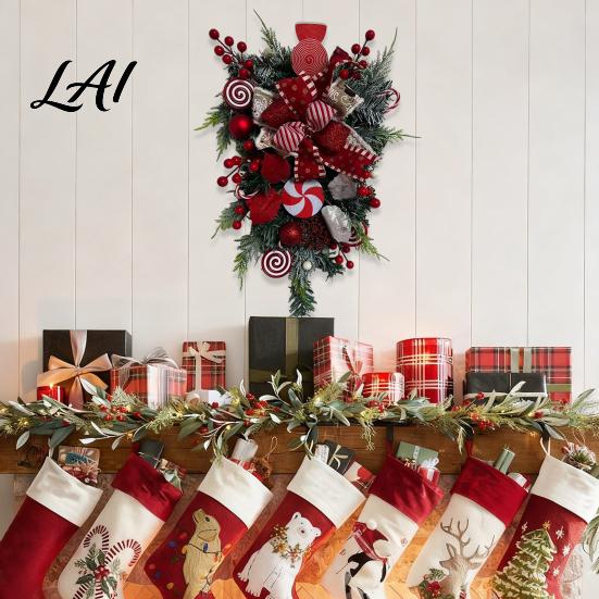Festive Wall Garland Candy Cane Christmas White Striped Red Teardrop Swag Peppermint Swag Celebration Supplies