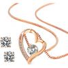 Women's Necklace, 925 Sterling Silver, 18K Pink Gold Finish, Earrings Set, Open Heart Accessory, Metal Hypoallergenic, Christmas, Birthday