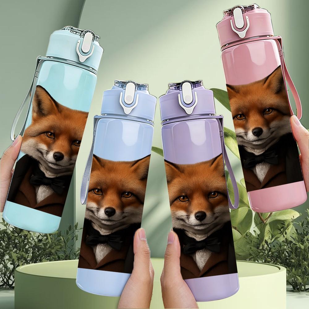 1PC Red Fox Realistic Head 750ml Color Plastic Sports Water Bottle Leakproof Flip Straw Lid Suitable for Sports Office Home Use