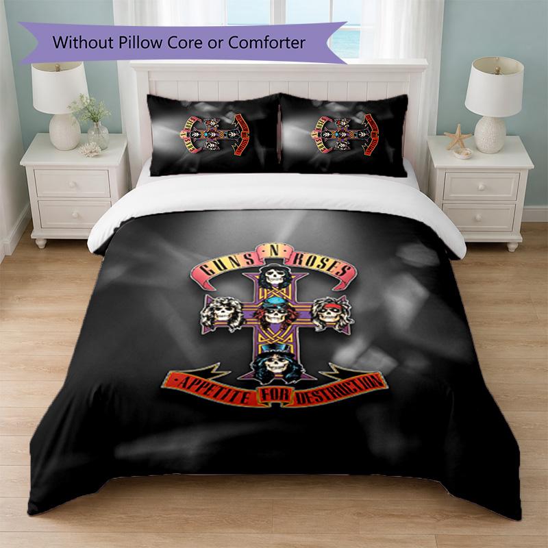 Guns N’ Roses Print 3Pcs Bedding Set Duvet Cover With Two Pillowcases Soft Bed Linen For Household Bedroom