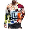 Round Neck 3D Graffiti Printed Top Casual Long Sleeved Men's T-shirts - Soft Medium Stretch Polyester Fabric Spring and Autumn Relaxed Fit Clothing