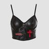 Европейский и Американский Темный ПУ Корсет-Топ с Рисунком «Рыбья Кость» - Короткая Верхняя Одежда в Стиле Панк с Крестами