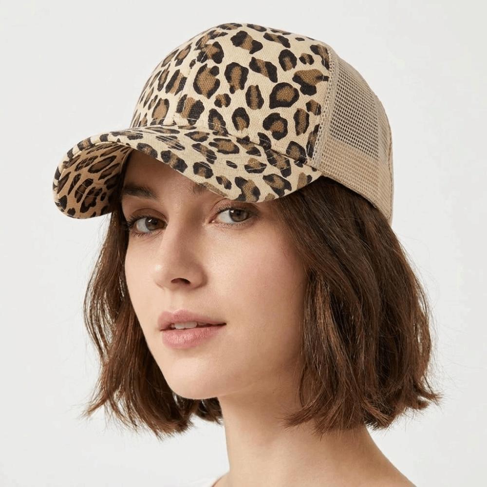 Adjustable Leopard Print Baseball Cap Soft Mesh Peaked Hat Casual Visor Hat  Unisex