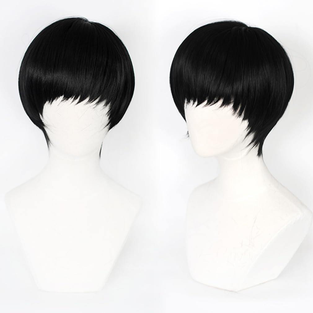 LAOBAO Mash Burned Cosplay Wig, Black Hair Bob Wig, Heat Resistant, Costume Accessory for Parties, Halloween, School Festivals, and Events