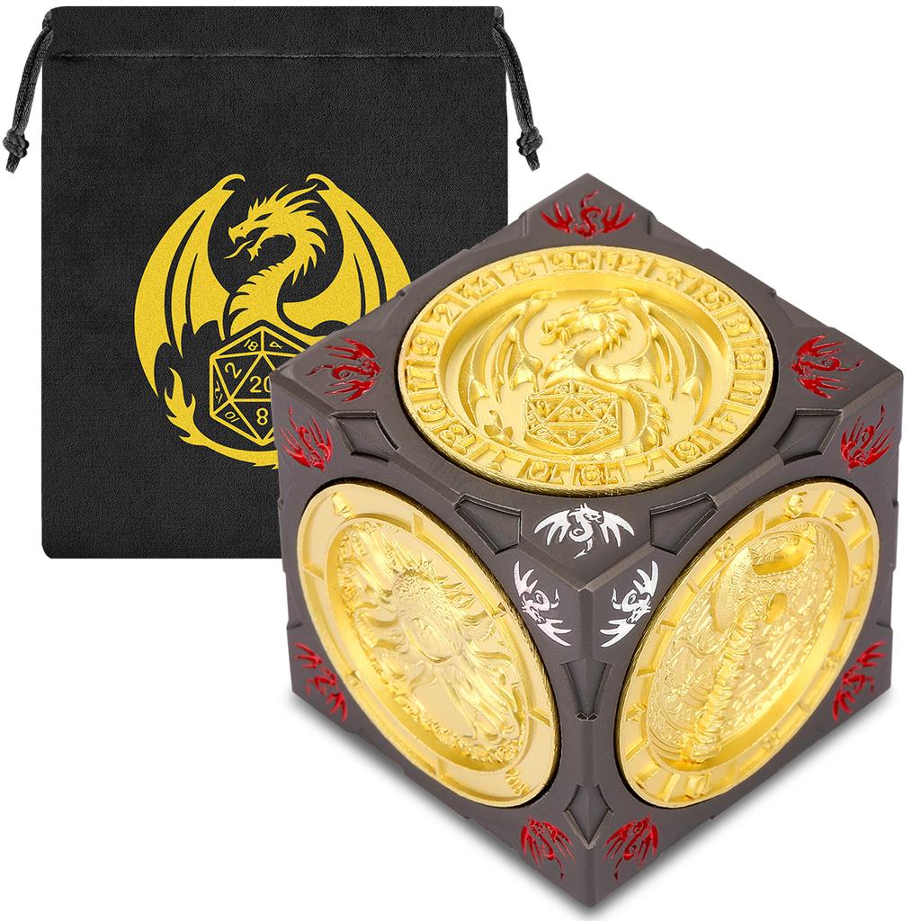 Retro Embossed Pattern Metal Dice Cube Six Sided Role Playing Game Dice Party Gift for Tabletop Game Lovers