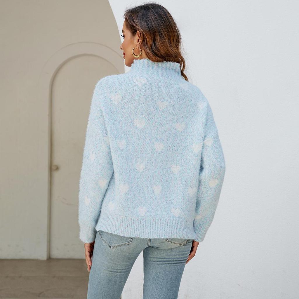 Женская мода шенилл Love свитер осень зима полуводолазка свободный вязаный свитер женские теплые свитера топы