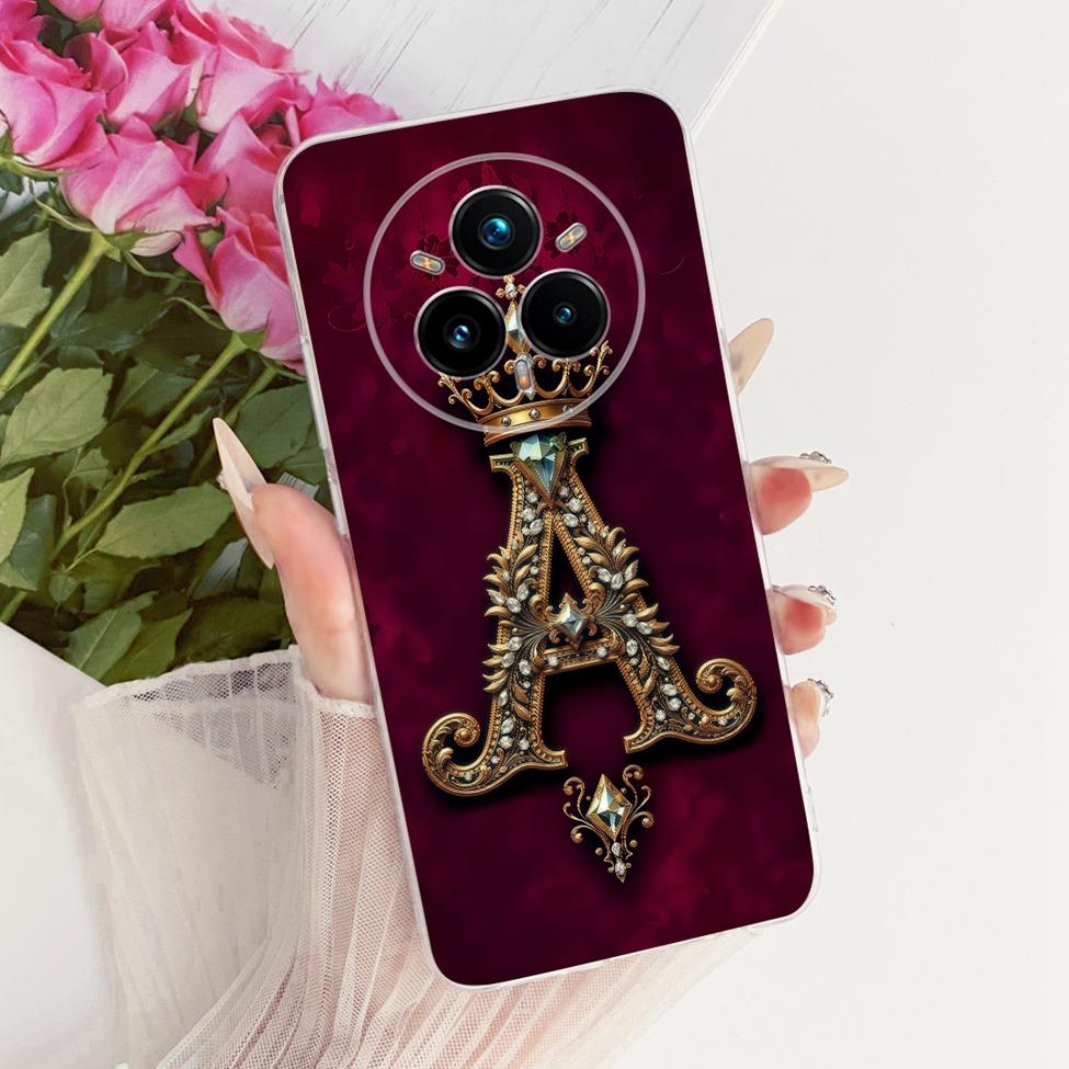 Transparent For Realme 14 Pro Plus RMX5051 Cover For Realme 14 Pro+ Case Luxury Crown A-Z Letters 2D Flat Pattern Soft Casing