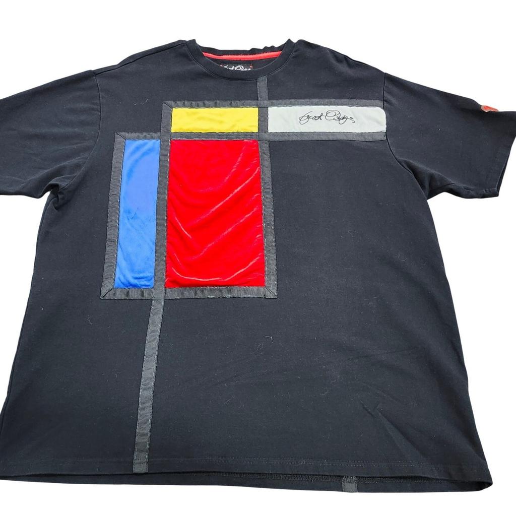 Frost Origins Mens 3X Black Mondrian Color Block Velvet Patch Streetwear Unisex T-Shirt