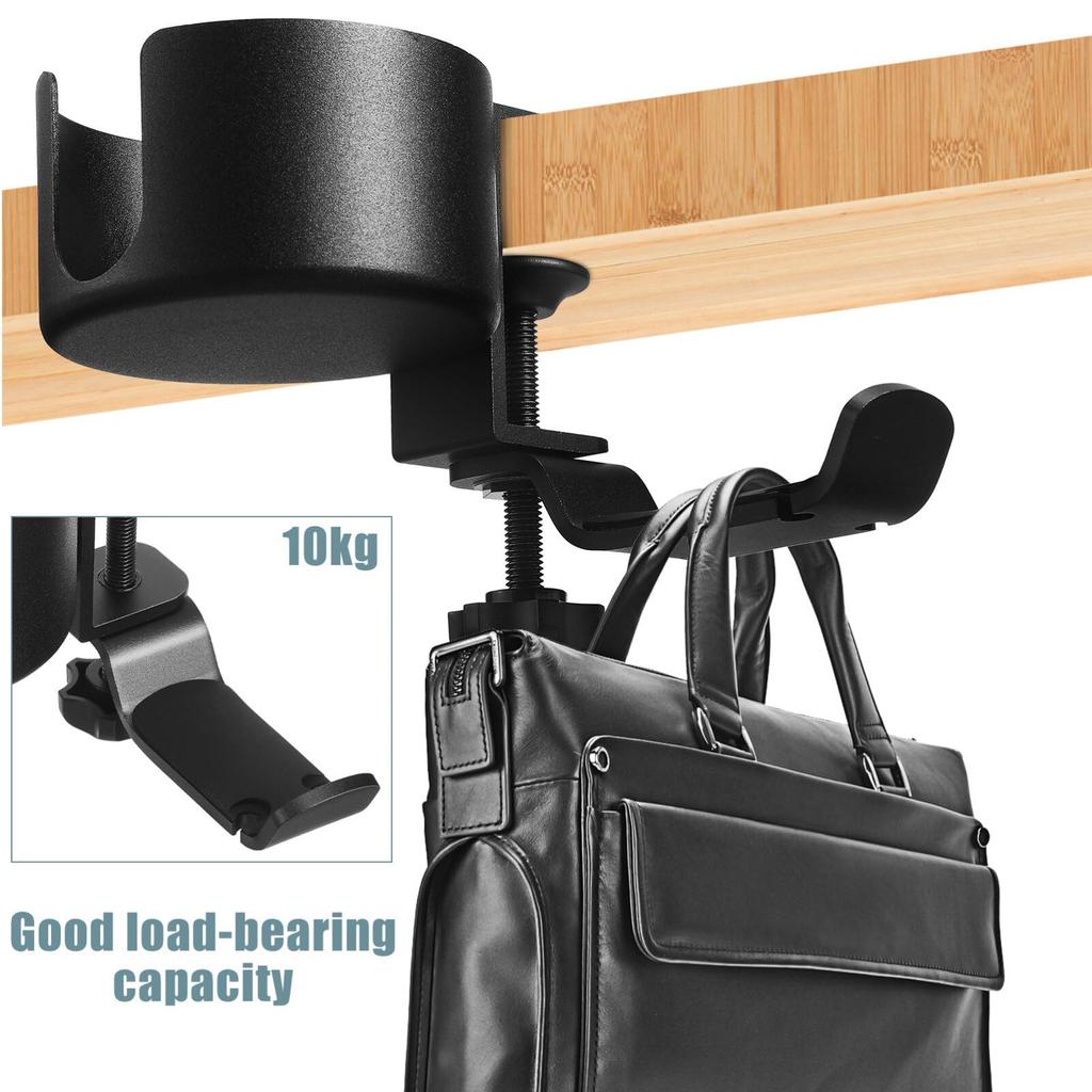 NUOLUX Drink Holder Headphone Stand Desk Cup Holder 360 Degree Rotation Earphone Storage Hook Aluminum Alloy Desk Organizer Multifunctional Cup