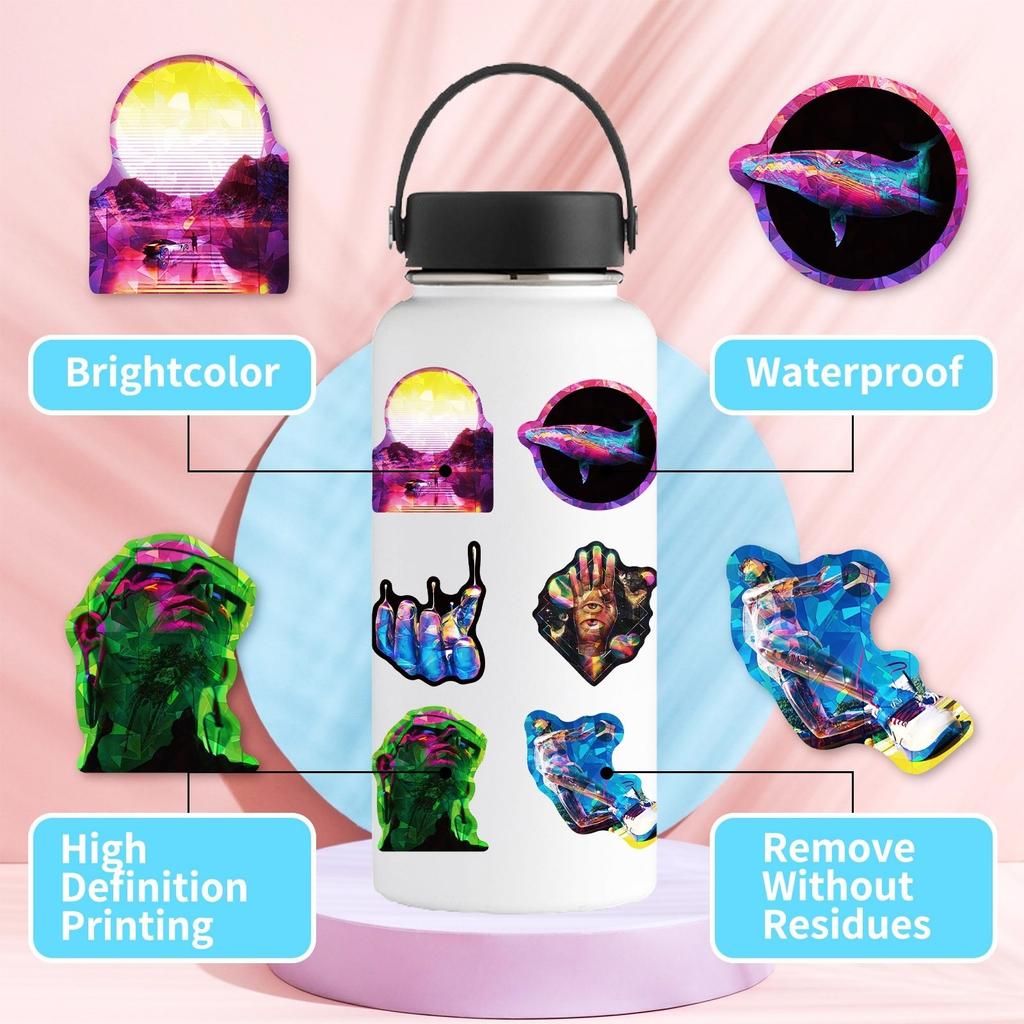 Крутые наклейки 50 шт. Наклейки Набор наклеек для скейтборда Неоновые наклейки для взрослых Наклейки для подростков Элегантные наклейки Наклейки Vaporwave Водонепроницаемые наклейки