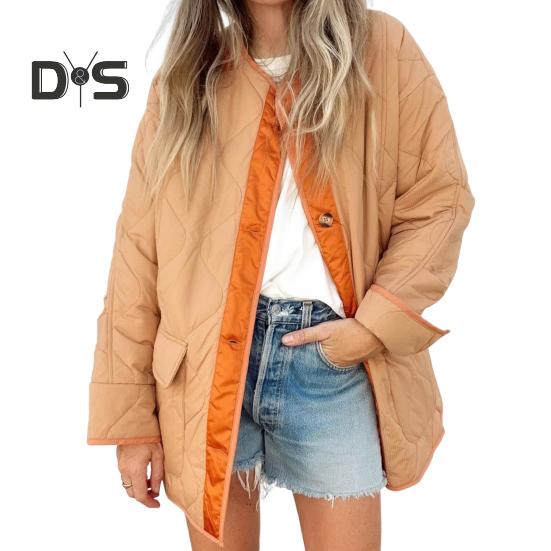 Женское зимнее пальто с двойными карманами, свободная однобортная куртка средней длины для повседневной носки, подходящая по цвету