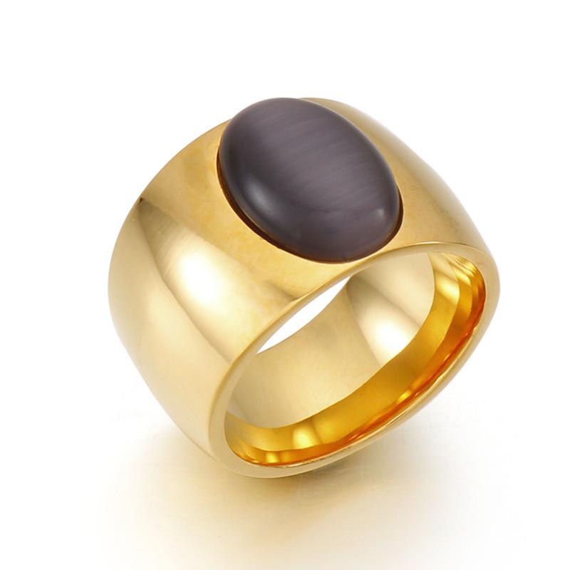 Кольцо с камнем «кошачий глаз» в европейско-американском стиле - Уличное модное овальное кольцо из титановой стали для женщин