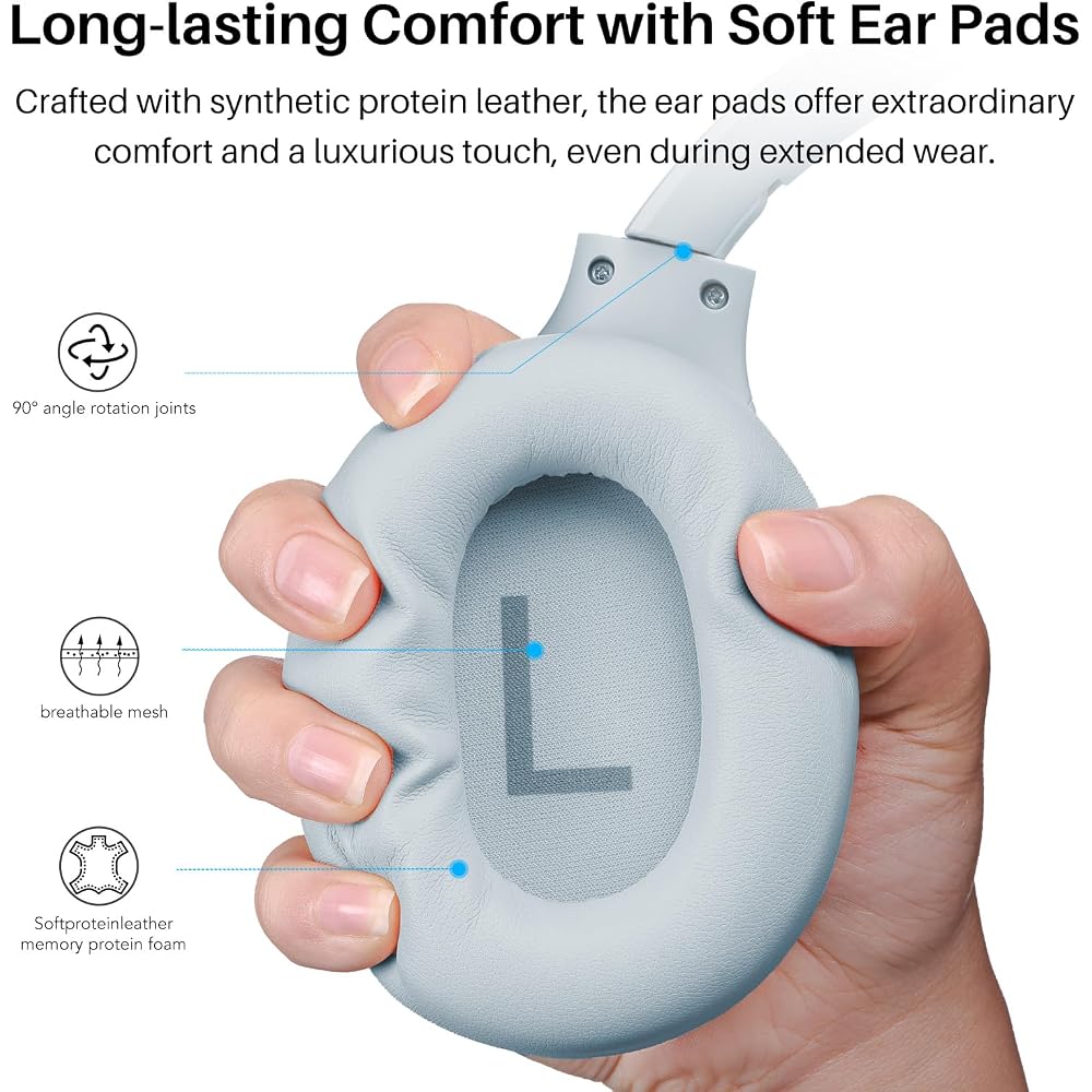 TOZO HT2 Wireless Headphones: Hi-Res Audio (Wired Hi-Res), 40mm Dynamic Drivers, Closed-Back, Foldable, Lightweight, Bluetooth 5.3, Wireless, Type-C &