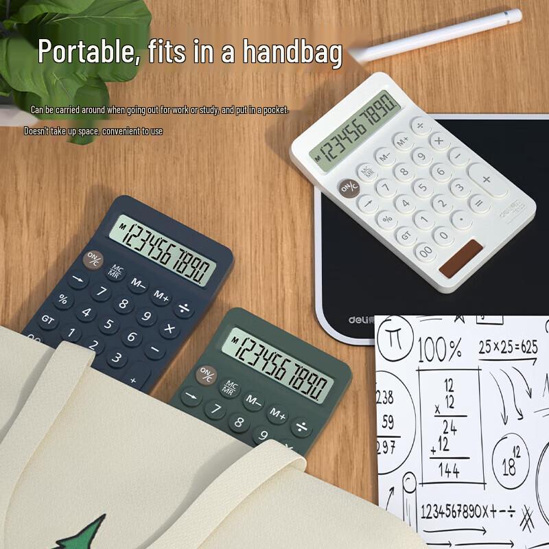 Deli 10-Digit Dual Power Portable Calculator