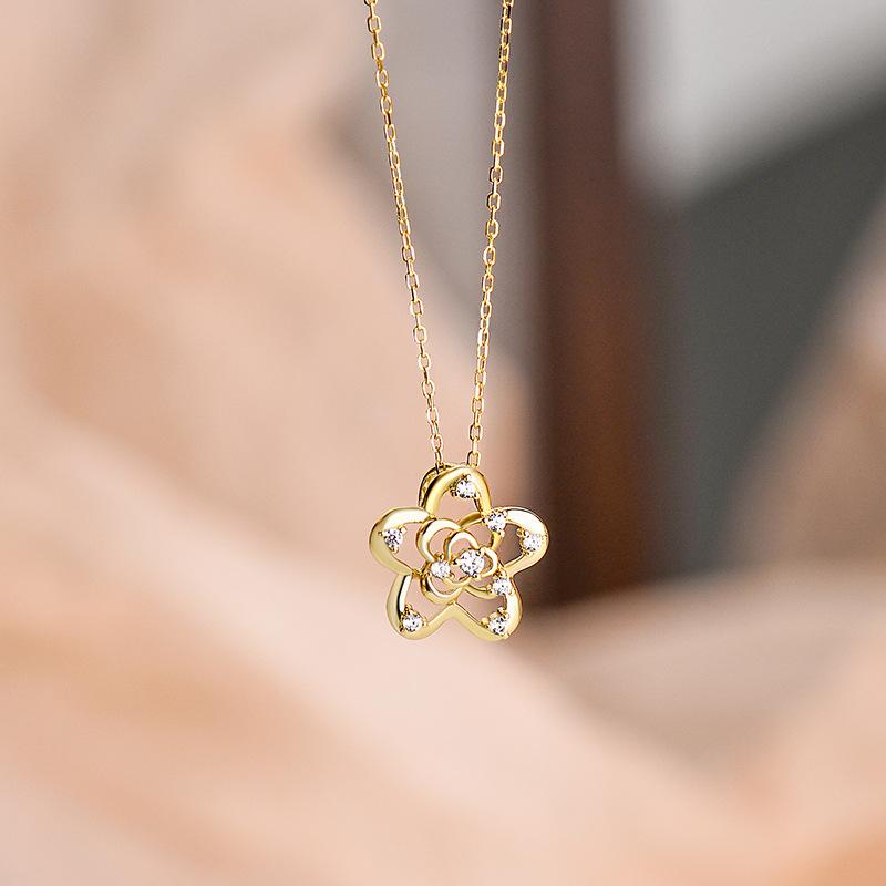 Ожерелье с ажурным цветком из циркона с легким и роскошным темпераментом, цепочка на ключицу с маленьким цветком, милый новый стиль в лесном стиле