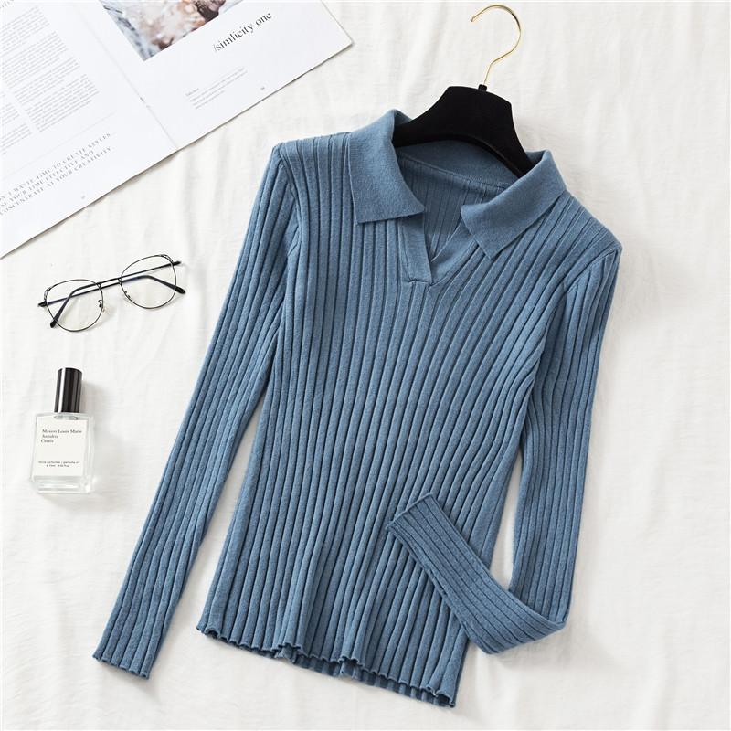 Autumn/winter Knitted T-shirt Women's Pullover Knit Sweater V-neck Polo Shirt Top Knitted Undershirt Women's Stretch Skinny Sweater Undershirt